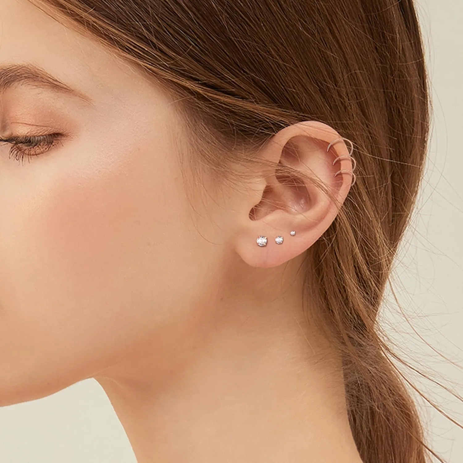 JOERICA Small Tiny Stud Hoop Earring 14K Gold Stud Earrings Stainless Steel Earring for Women Multiple Piercing Cartilage Stud Earrings Flat Back Earrings Set