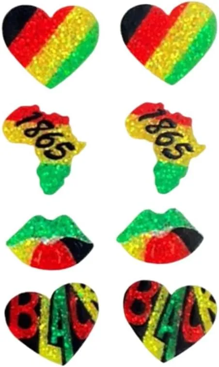 Juneteenth African Earrings Set for Women Black History Month Acrylic Glitter Heart Shaped Earrings Jewelry