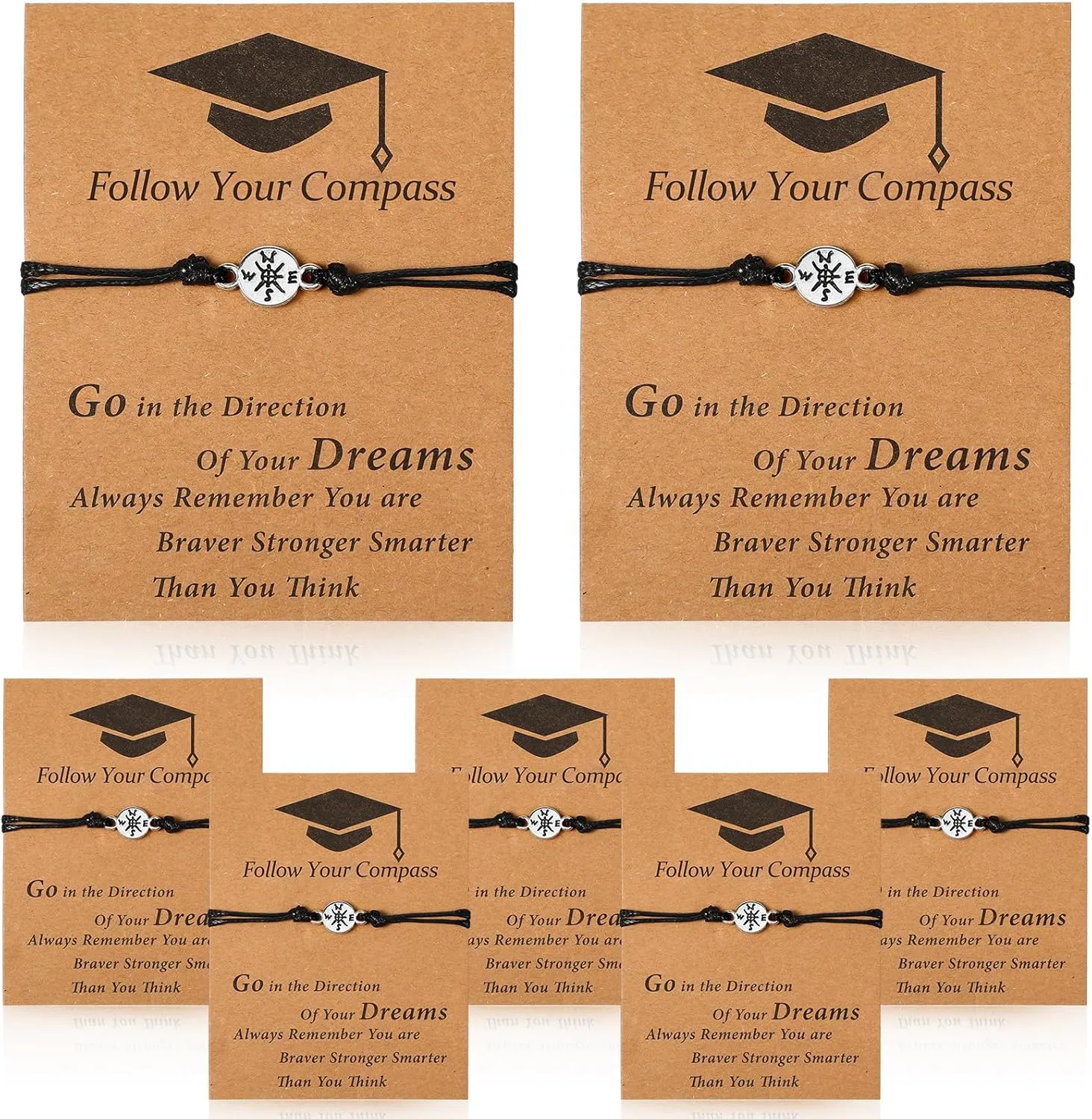 Junkin 20 Pcs Graduation Gifts for Her Alloyed Compass Bracelet 2025 Graduation Bracelet with Card Inspirational Graduation Bracelets for Her College Graduation Presents