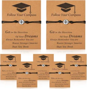 Junkin 20 Pcs Graduation Gifts for Her Alloyed Compass Bracelet 2025 Graduation Bracelet with Card Inspirational Graduation Bracelets for Her College Graduation Presents