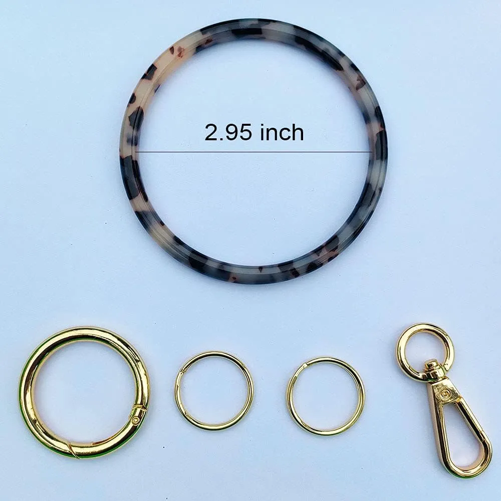 Junyuerly Wristlet Keychain Bracelet for Women Bangle Key Rings Acetate Round Key Chain with Clip