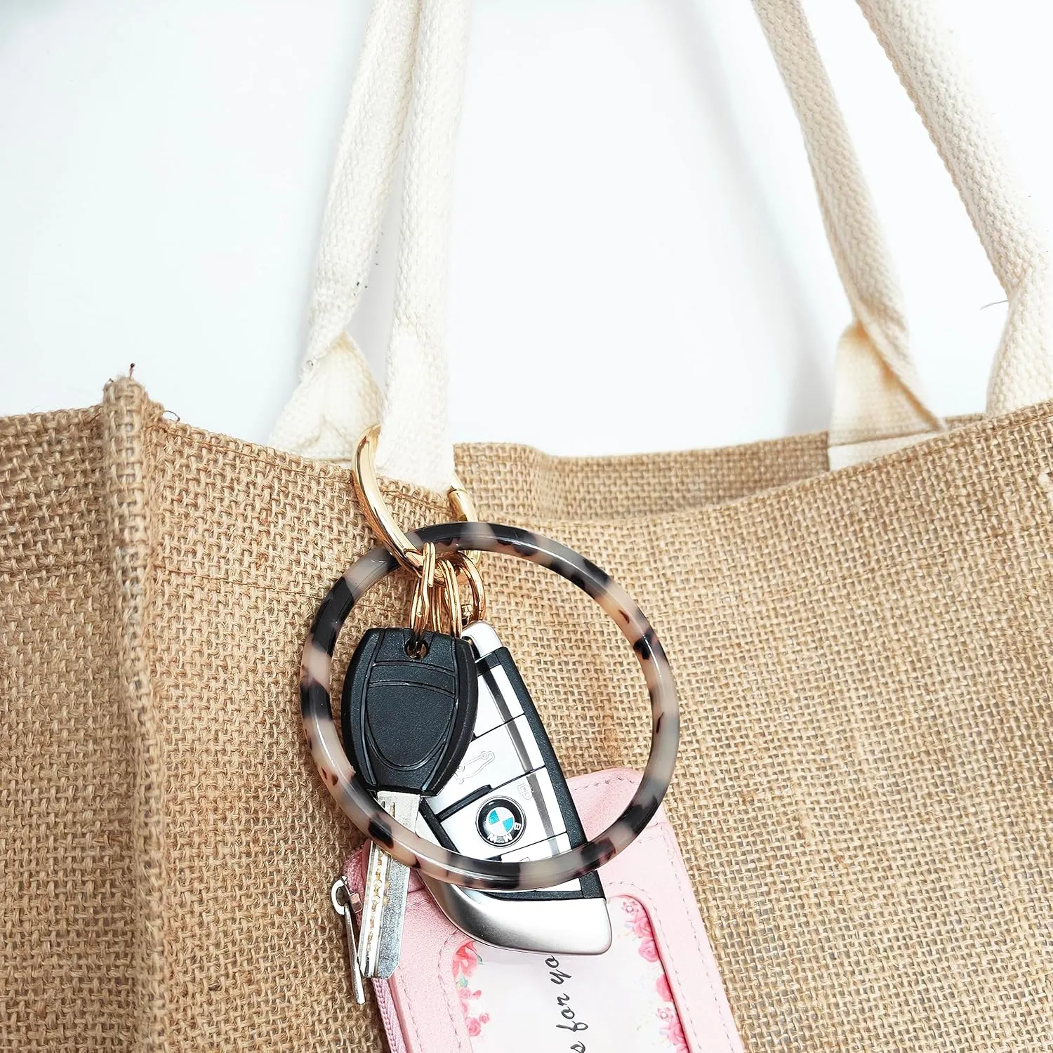 Junyuerly Wristlet Keychain Bracelet for Women Bangle Key Rings Acetate Round Key Chain with Clip