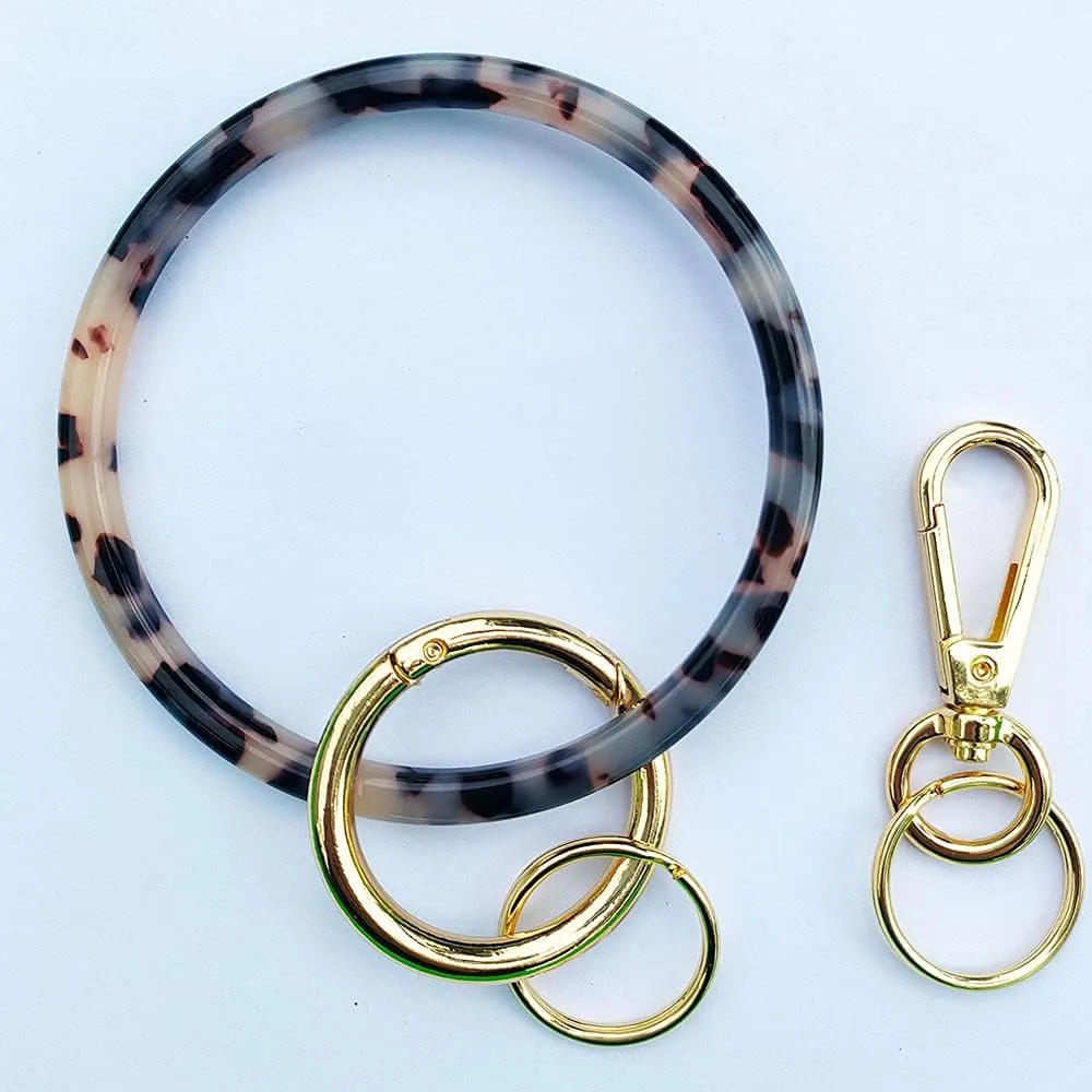 Junyuerly Wristlet Keychain Bracelet for Women Bangle Key Rings Acetate Round Key Chain with Clip