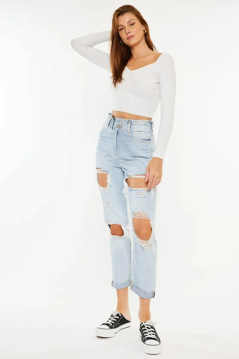 Kancan Open Pack Paperbag Mom Jeans