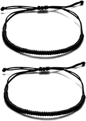 kelistom Handmade Buddhist String Bracelets for Women Men Tibetan Adjustable Woven Rope Bracelet for Protection and Luck, Red and Black, 2or 6 pcs/set