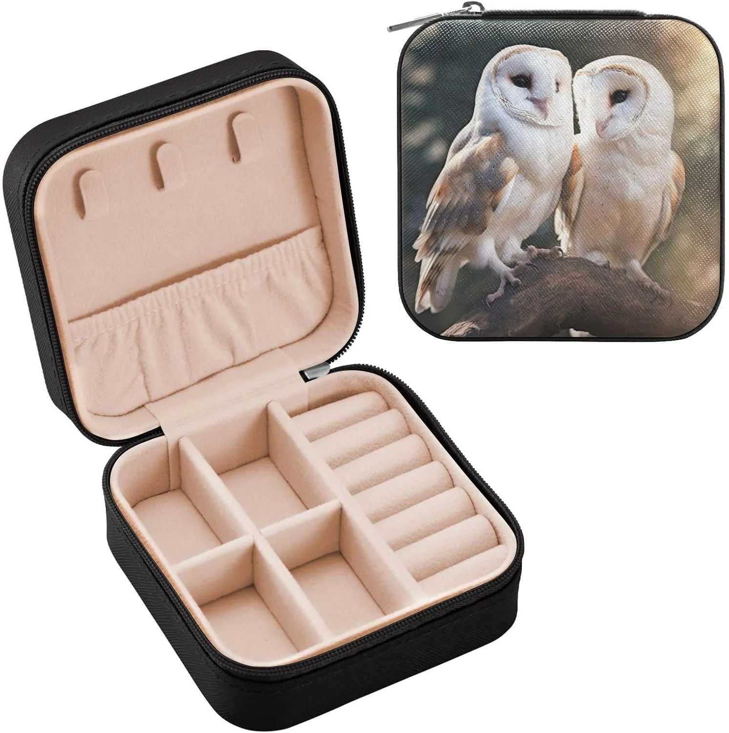 Kigai Owl Jewelry Box for Women Girl PU Leather Travel Jewelry Case Jewelry Organizer Box Portable Display Storage Case for Necklaces Earrings Rings Bracelet