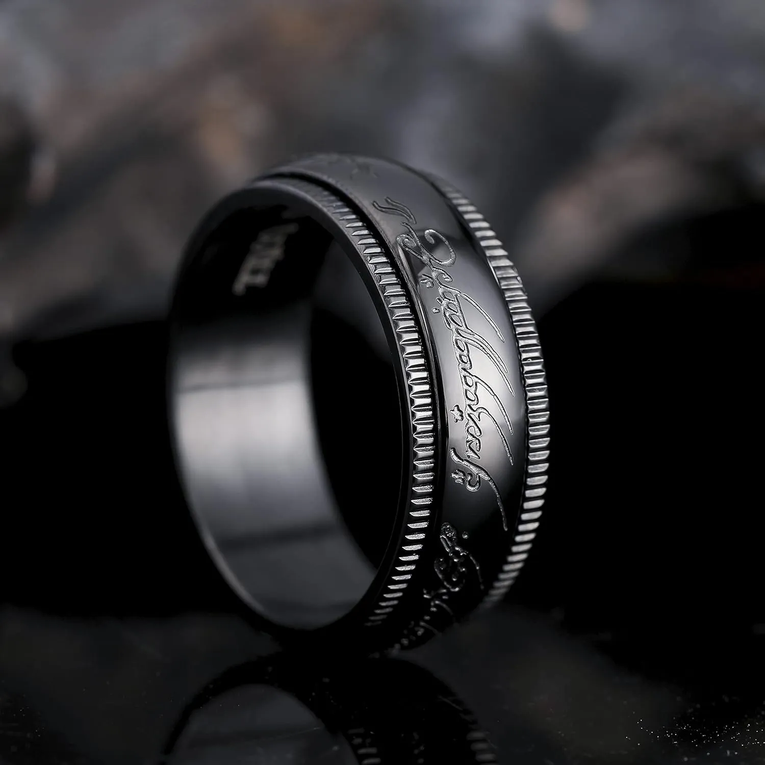 King Will Men's Wedding Band-7/8mm One Lord Magic Power Rings, Gold/Black/Sliver Wedding Ring for Men and Women High Polished, Comfort Fit Wedding Ring Band Size 5-15