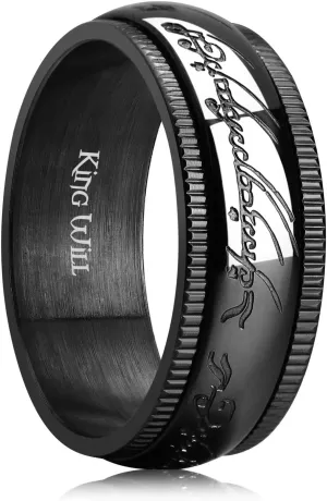 King Will Men's Wedding Band-7/8mm One Lord Magic Power Rings, Gold/Black/Sliver Wedding Ring for Men and Women High Polished, Comfort Fit Wedding Ring Band Size 5-15