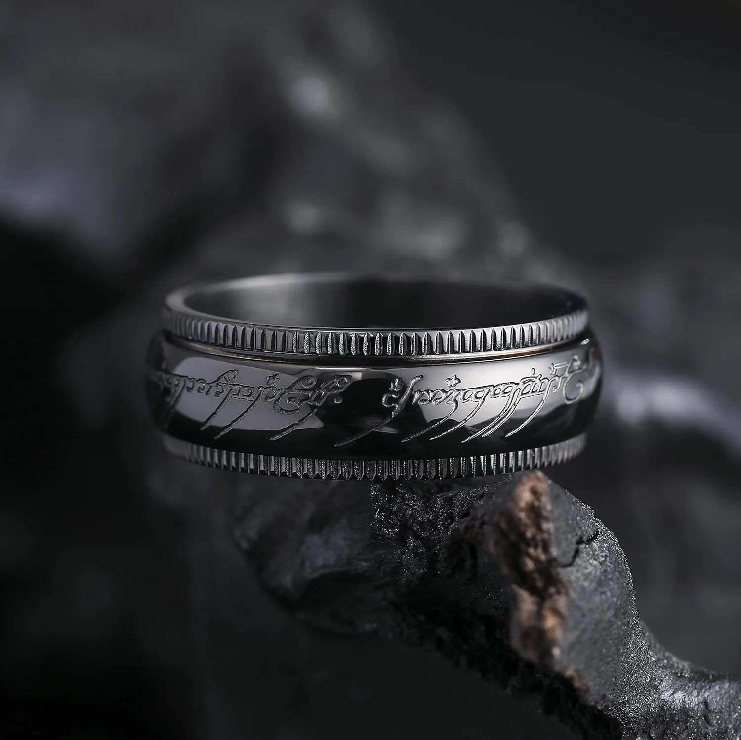 King Will Men's Wedding Band-7/8mm One Lord Magic Power Rings, Gold/Black/Sliver Wedding Ring for Men and Women High Polished, Comfort Fit Wedding Ring Band Size 5-15