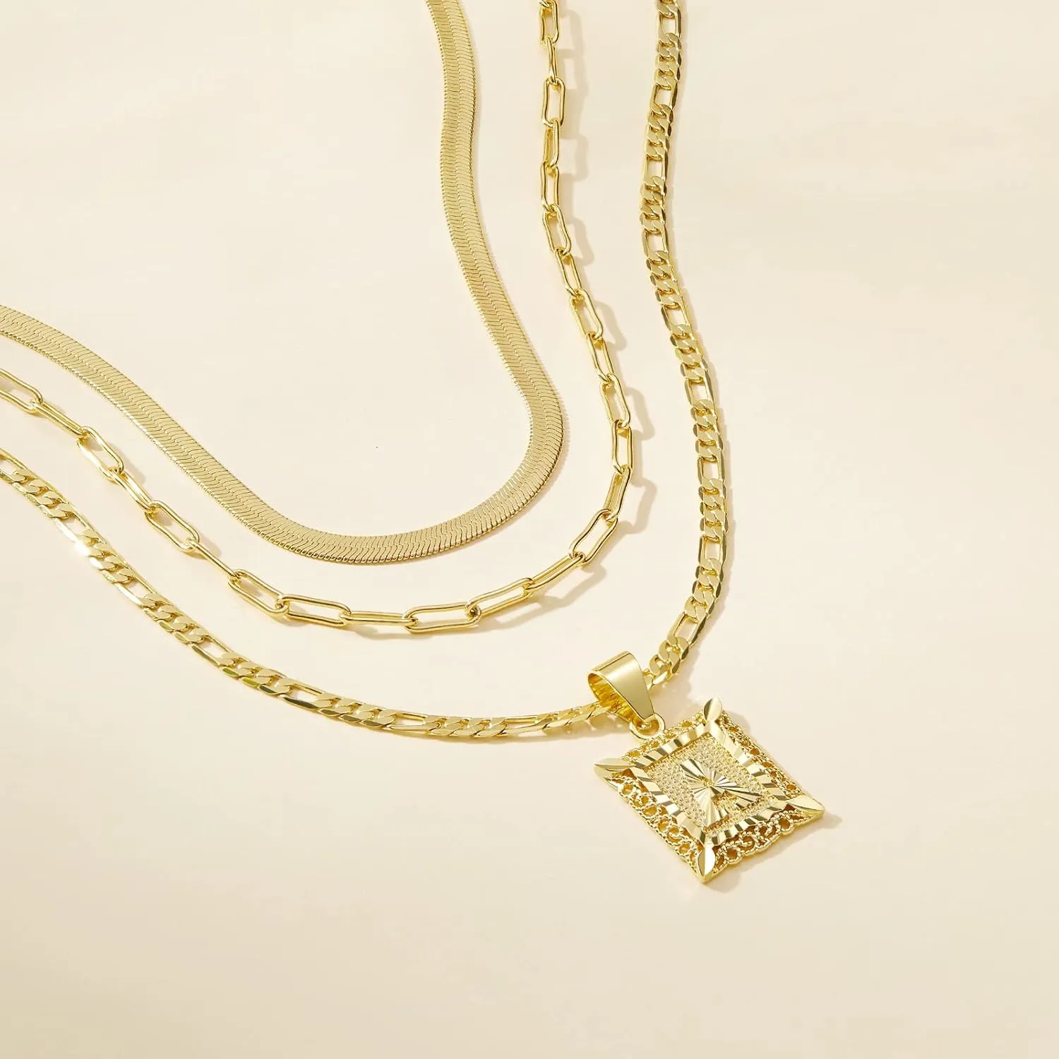 KissYan Gold Layered Necklace Set for Womens, 14K Gold Plated Initial Letter Pendant Necklaces Paperclip Snake Choker Alphabets from A-Z Figaro Chain Jewelry Gift