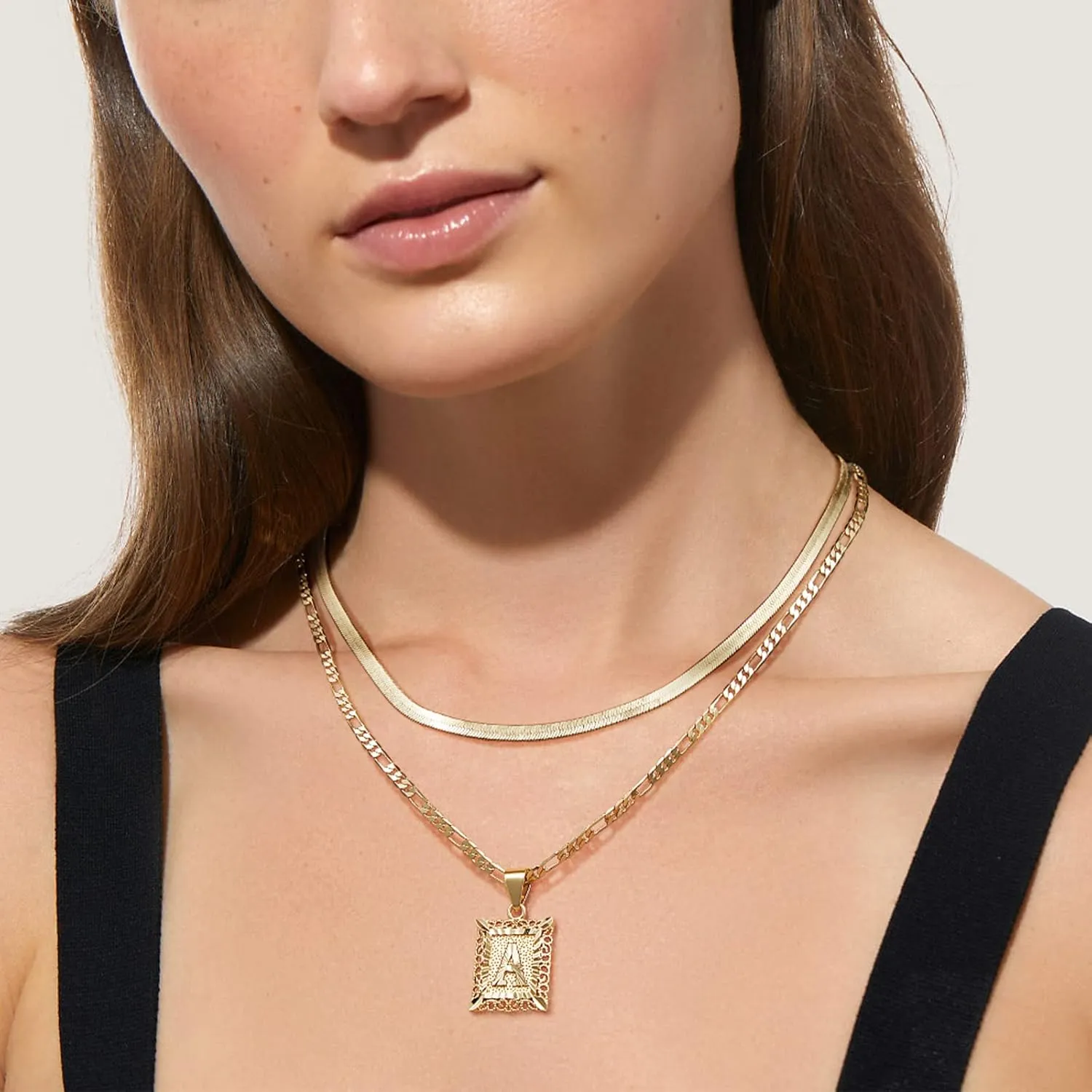 KissYan Gold Layered Necklace Set for Womens, 14K Gold Plated Initial Letter Pendant Necklaces Paperclip Snake Choker Alphabets from A-Z Figaro Chain Jewelry Gift