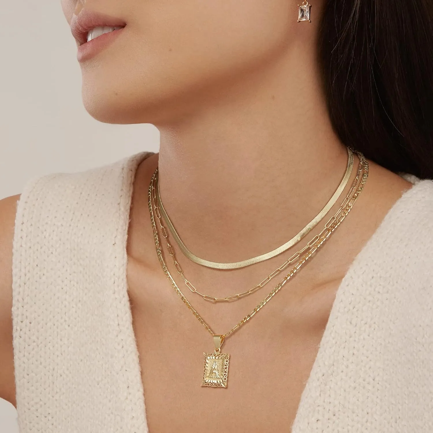 KissYan Gold Layered Necklace Set for Womens, 14K Gold Plated Initial Letter Pendant Necklaces Paperclip Snake Choker Alphabets from A-Z Figaro Chain Jewelry Gift