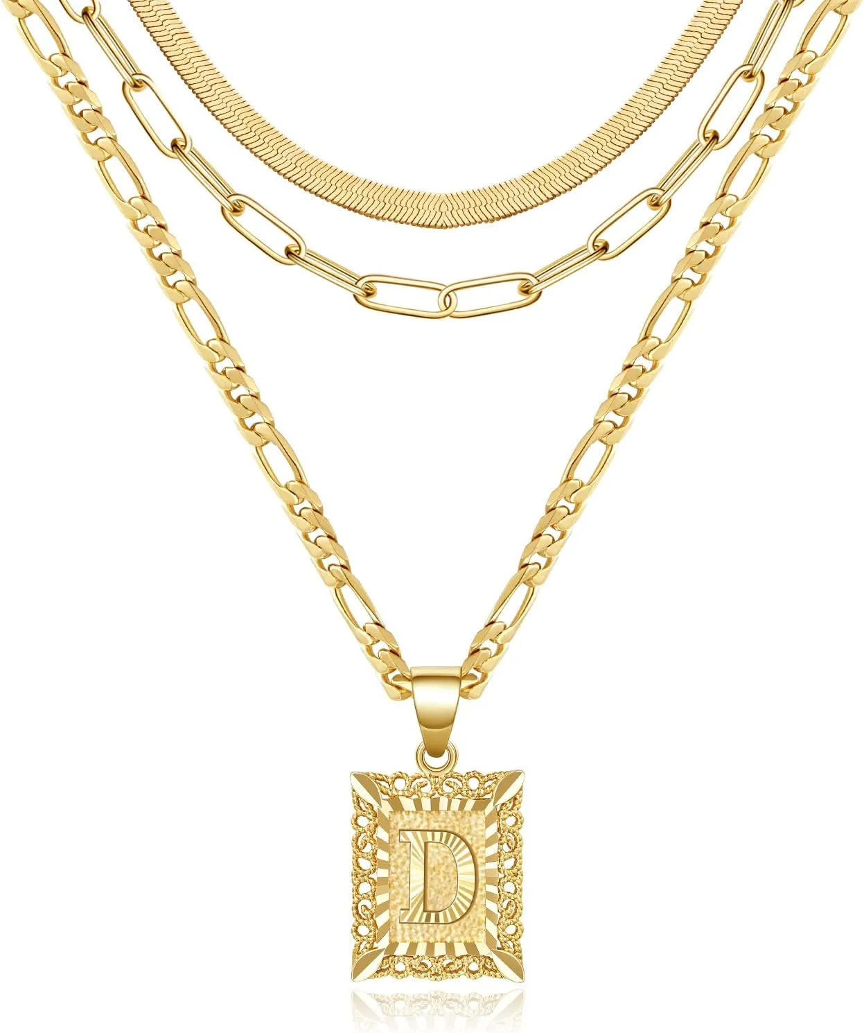KissYan Gold Layered Necklace Set for Womens, 14K Gold Plated Initial Letter Pendant Necklaces Paperclip Snake Choker Alphabets from A-Z Figaro Chain Jewelry Gift
