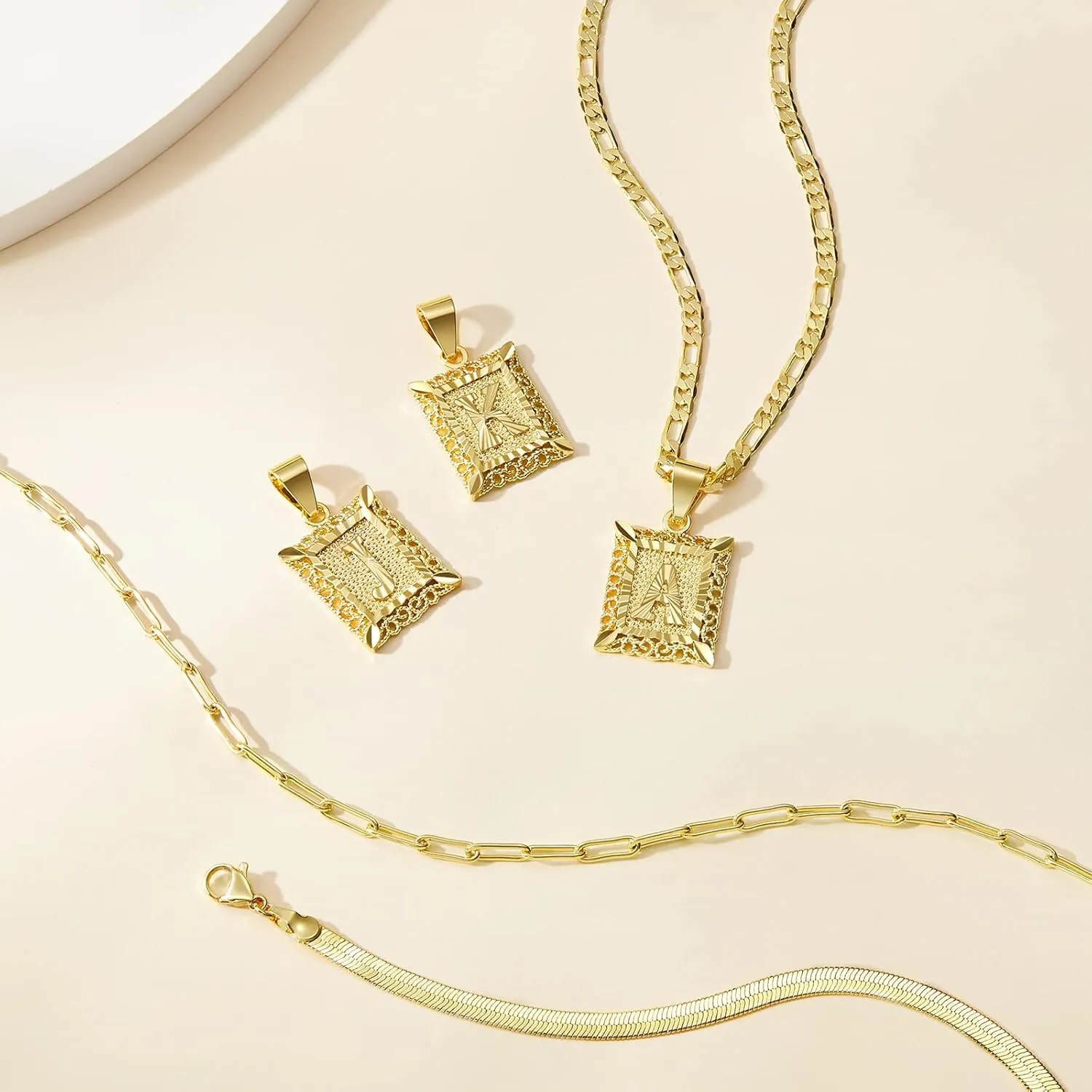 KissYan Gold Layered Necklace Set for Womens, 14K Gold Plated Initial Letter Pendant Necklaces Paperclip Snake Choker Alphabets from A-Z Figaro Chain Jewelry Gift