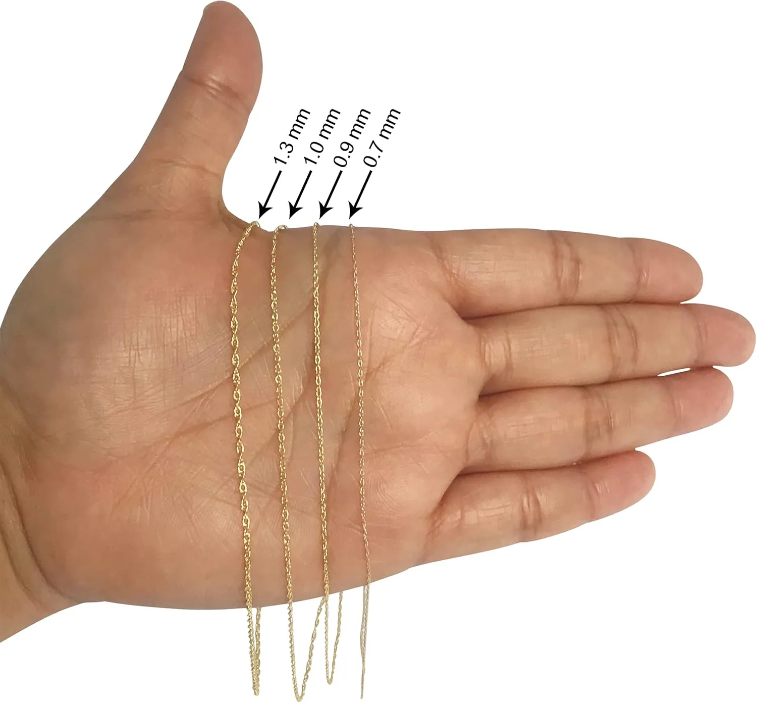 Kooljewelry 10k Yellow Gold Rope Chain Barely-There Necklace (0.7 mm, 0.9 mm, 1 mm or 1.3 mm) - Thin And Lightweight