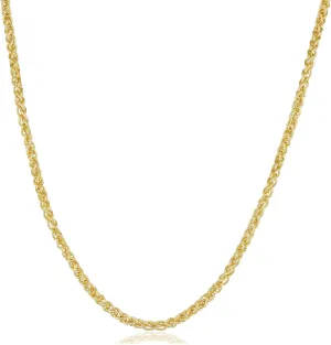 KoolJewelry 14k Yellow Gold Filled 2.5 mm Round Wheat Chain Necklace Unisex Jewelry for Men and Women