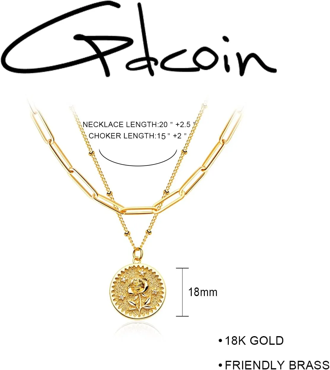 Layered Birth Flower Necklace for Women 18K Gold Plated Double Layered Engraved Custom Floral Pendant Dainty Birth Month Flower Disc Coin Necklaces Personalized Jewelry