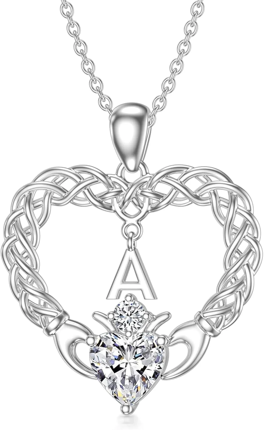 Letter A Initial Necklace for Women Sterling Silver Natural White Crystal Love Heart Tiny Letter Pendant Jewelry Gift for Mom Wife Girlfriend Sister