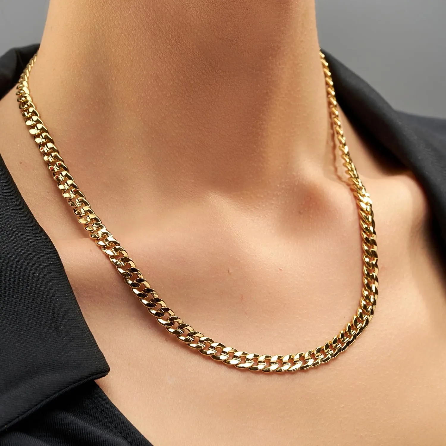 LIFETIME JEWELRY Cuban Link Chain Necklace 24k Gold Plated for Men and Women (6mm & 9.5mm)