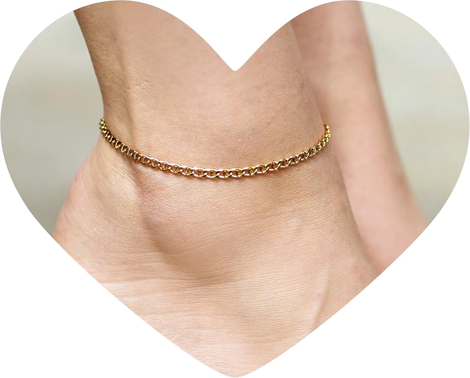LIFETIME JEWELRY Womens Gold Anklet 3mm Mariner Link Chain Ankle Bracelet 24k Gold Plated