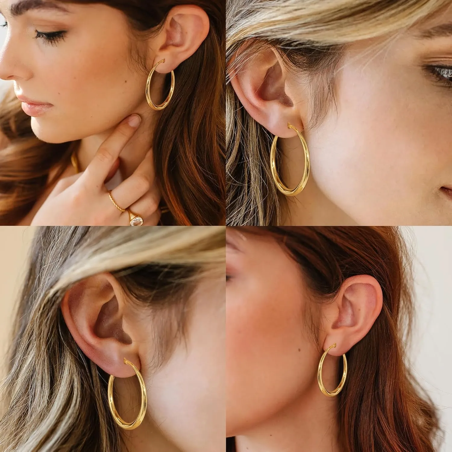 Lightweight Large Gold Hoop Earrings for Women Trendy Dainty 14K Real Gold Plated Big Earrings for Women Thick Gold Hoops for Jewelry Gifts 30mm/40mm/50mm