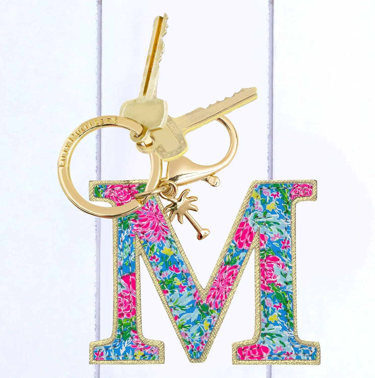 Lilly Pulitzer Leatherette Initial Keychain, Letter Bag Charm for Women