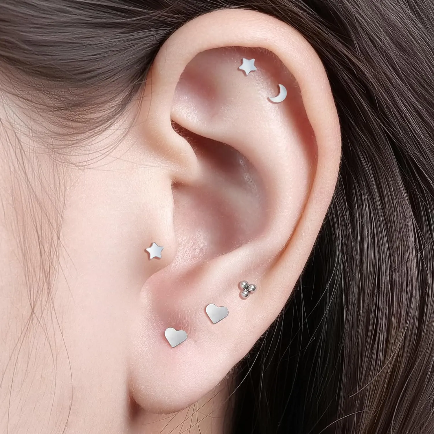 limerencia 18G Pure Titanium Body Piercing Jewelry, G23 Hypoallergenic Flat Back Internally Threaded Tragus Helix Cartilage Conch Medusa Lip Labret Piercing Stud Earrings for Women Men