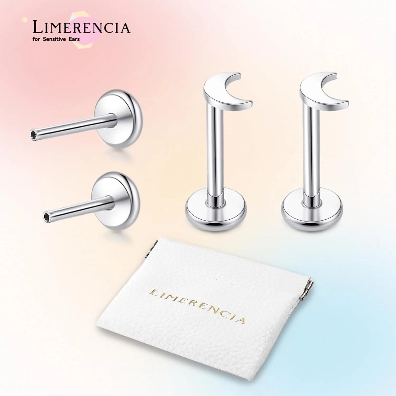 limerencia 18G Pure Titanium Body Piercing Jewelry, G23 Hypoallergenic Flat Back Internally Threaded Tragus Helix Cartilage Conch Medusa Lip Labret Piercing Stud Earrings for Women Men