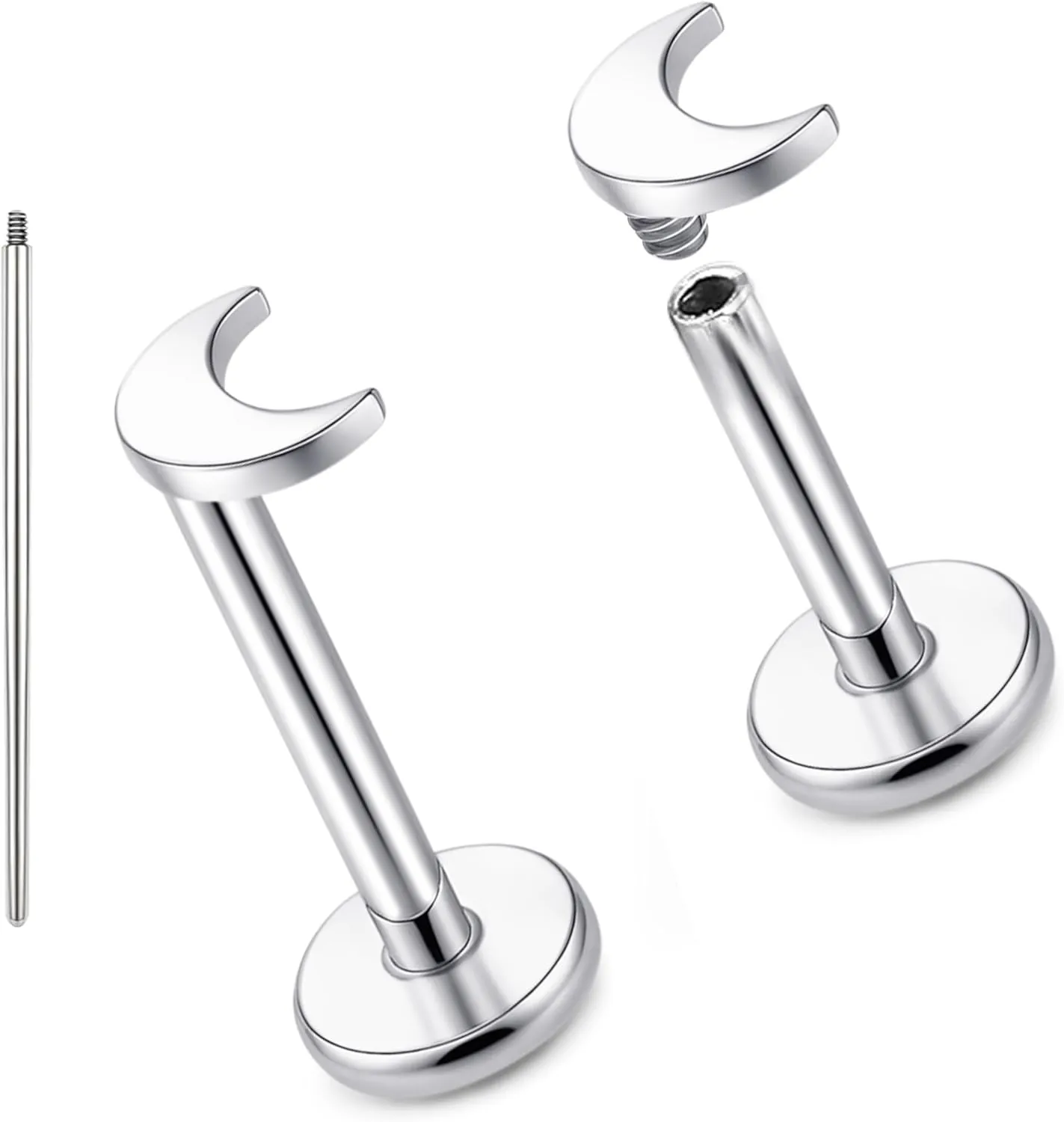 limerencia 18G Pure Titanium Body Piercing Jewelry, G23 Hypoallergenic Flat Back Internally Threaded Tragus Helix Cartilage Conch Medusa Lip Labret Piercing Stud Earrings for Women Men