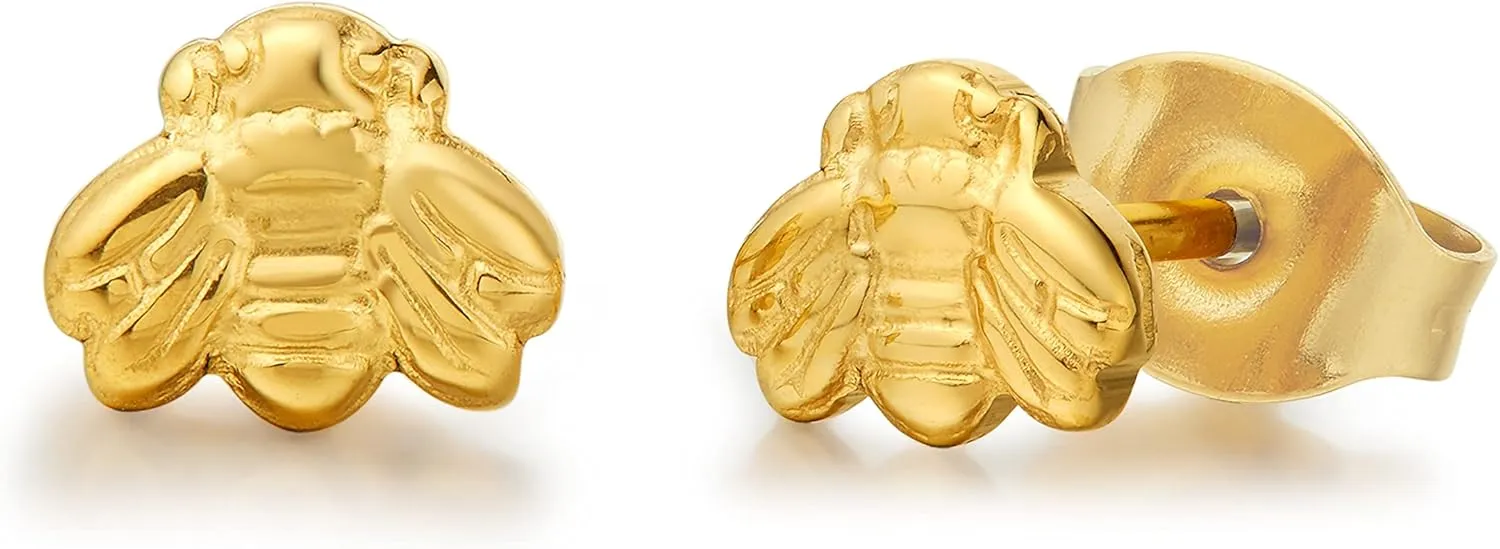 Limerencia Hypoallergenic G23 Pure Titanium Earrings Little Bee Studs, F136 Implant Grade Titanium Studs,Suitable for Women Sensitive Ears