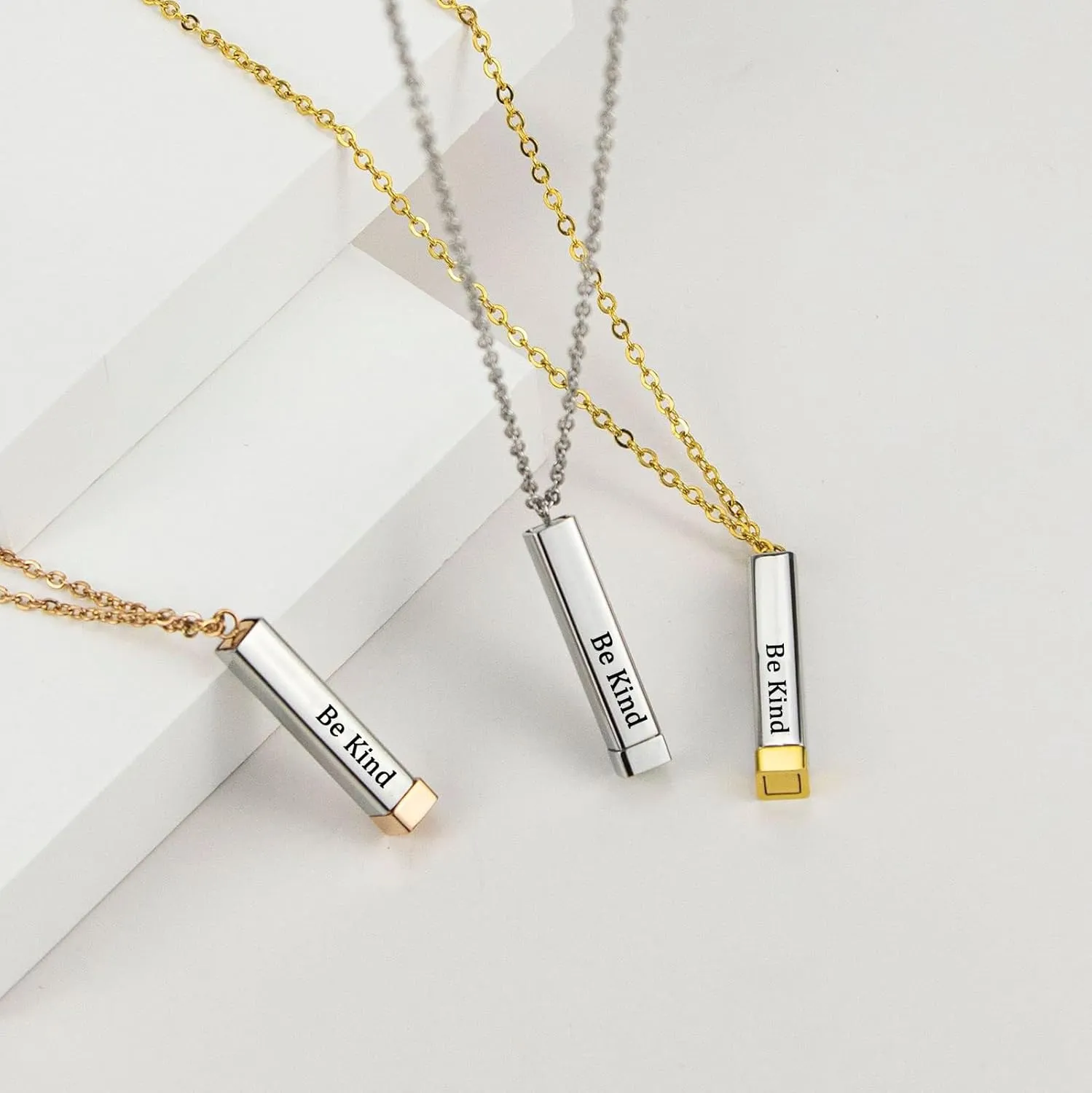 LIU JUN Be Kind Of A B Necklaces For Women, To Best Friends Sorority Sisters Inspirational Square Tubes Pendant With Hidden Message Stainless Steel Band Friendship Gift Jewelry