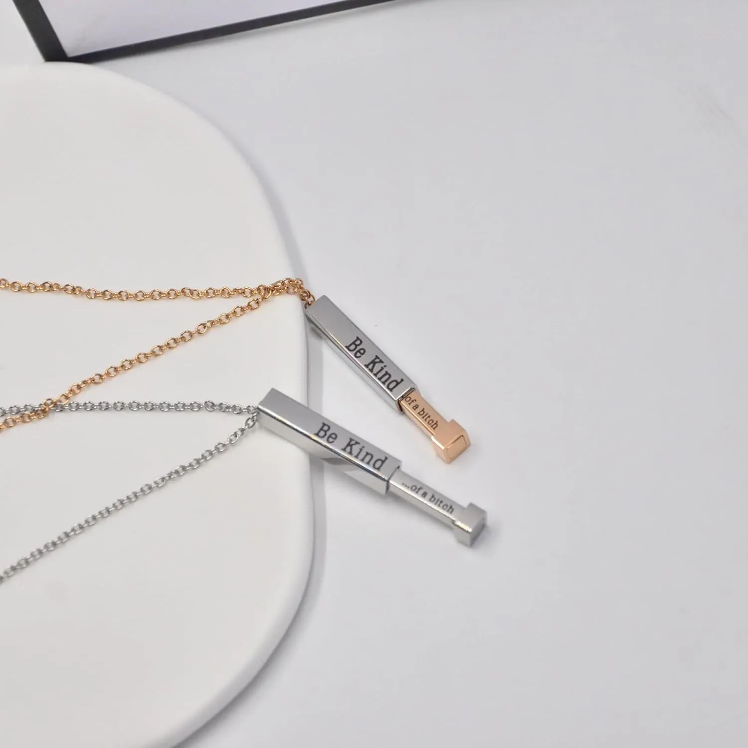LIU JUN Be Kind Of A B Necklaces For Women, To Best Friends Sorority Sisters Inspirational Square Tubes Pendant With Hidden Message Stainless Steel Band Friendship Gift Jewelry