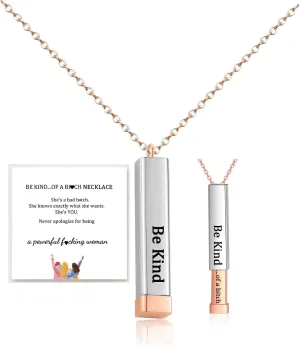 LIU JUN Be Kind Of A B Necklaces For Women, To Best Friends Sorority Sisters Inspirational Square Tubes Pendant With Hidden Message Stainless Steel Band Friendship Gift Jewelry