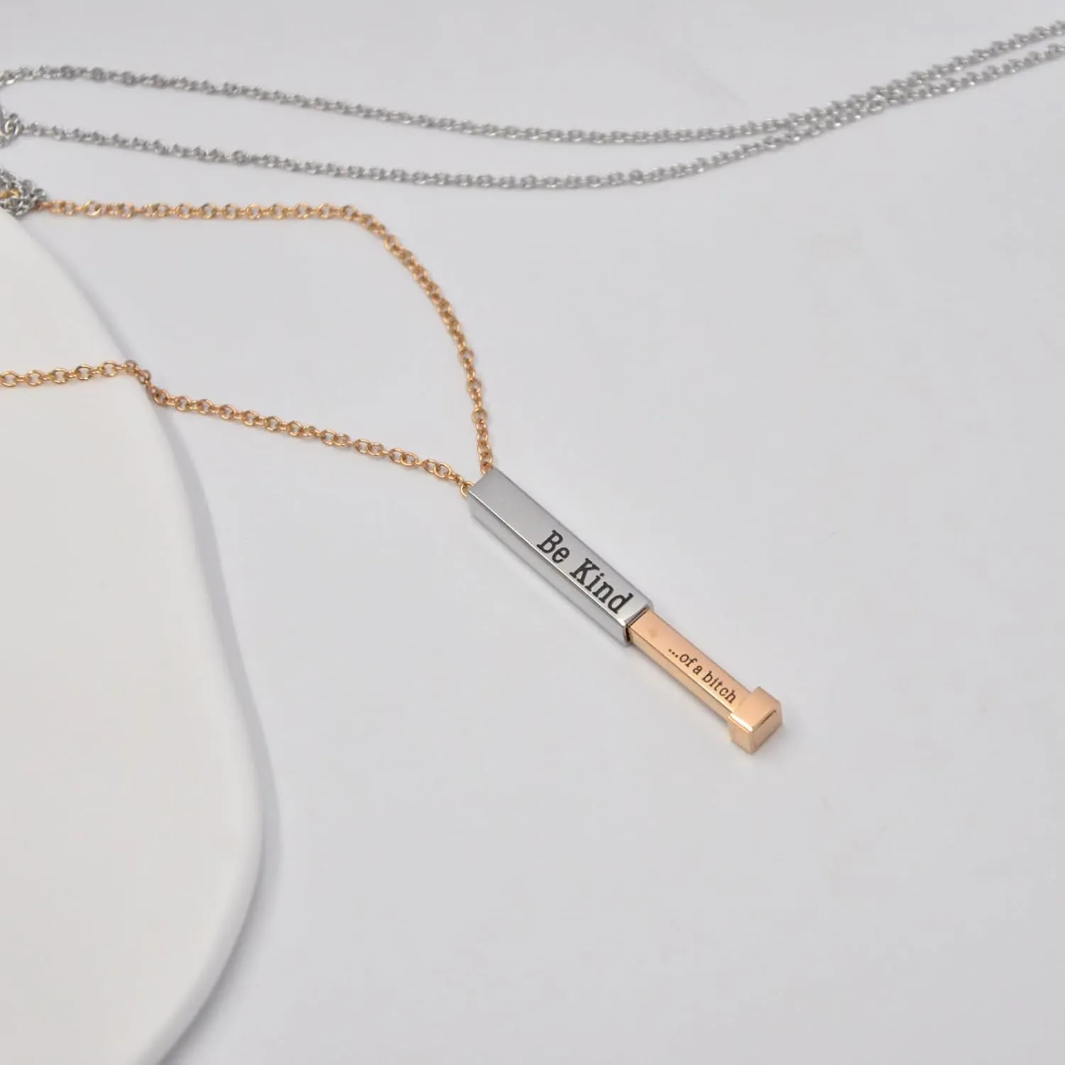 LIU JUN Be Kind Of A B Necklaces For Women, To Best Friends Sorority Sisters Inspirational Square Tubes Pendant With Hidden Message Stainless Steel Band Friendship Gift Jewelry