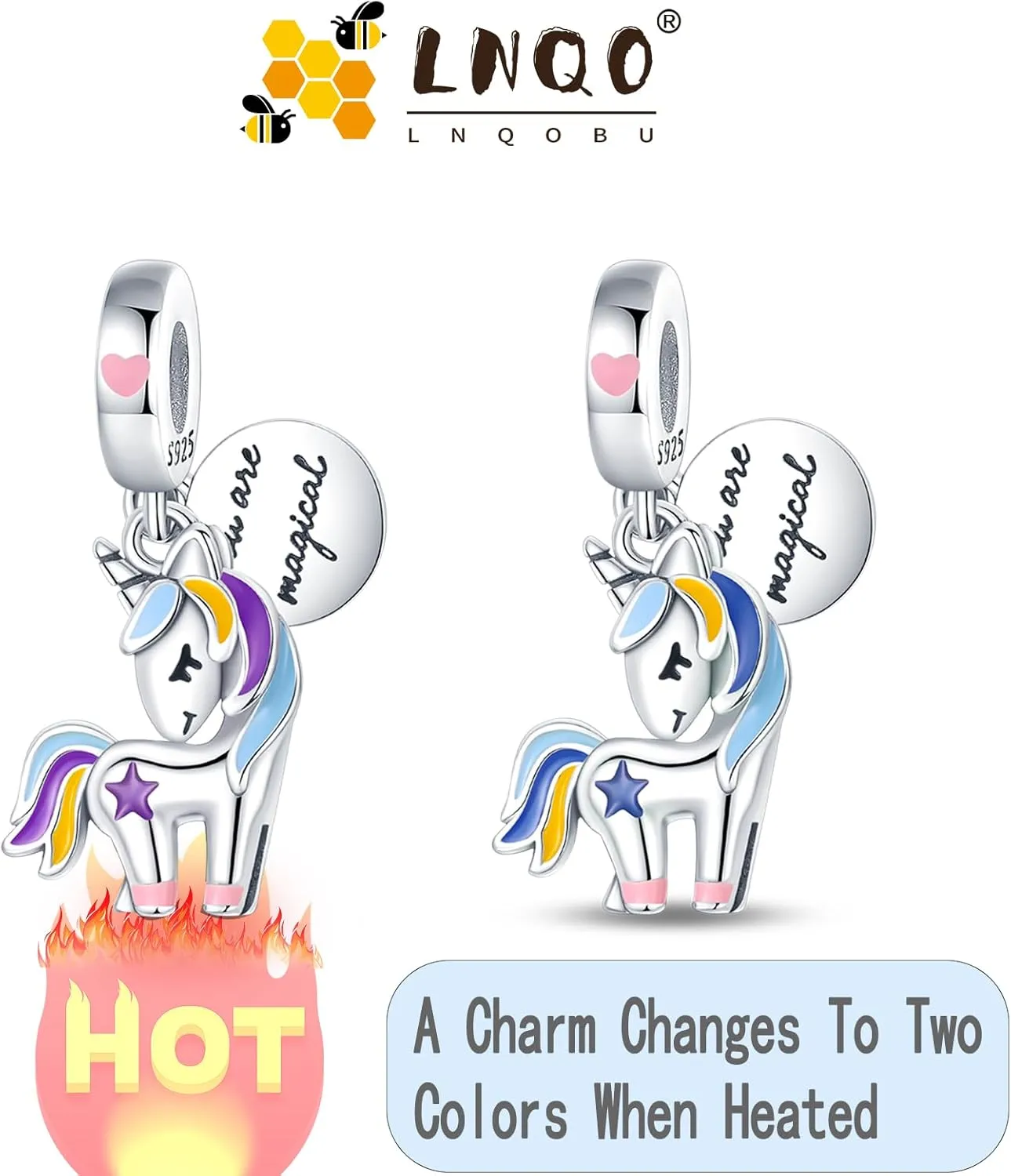 LNQOBU 925 Sterling Silver Charms Color-changing Chameleon Dangle Charms Beads Glow in the Dark Charms fits Charms Bracelets and Necklace Charms Jewelry Gift for Women