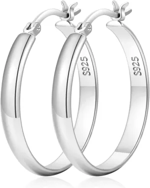 LOUMILEO 4mm Wide Large Silver Hoop Earrings Lightweight 925 Sterling Silver Hoop Earrings for Women Hypoallergenic Big Thin Hoops Earring for Women 30/40/50/60/70MM