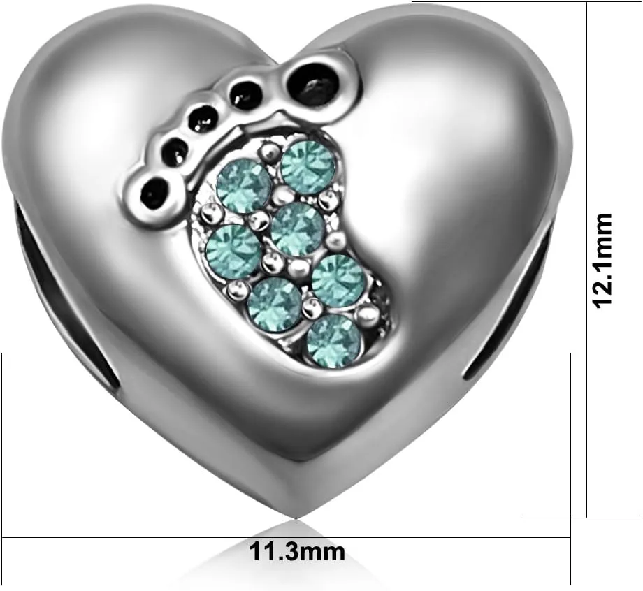 Love Feet Heart Mom Mommy Birthday Birthstone Jan-December Womens Beads Charms for Bracelets Mother Wife Sister Grandma Jewelry