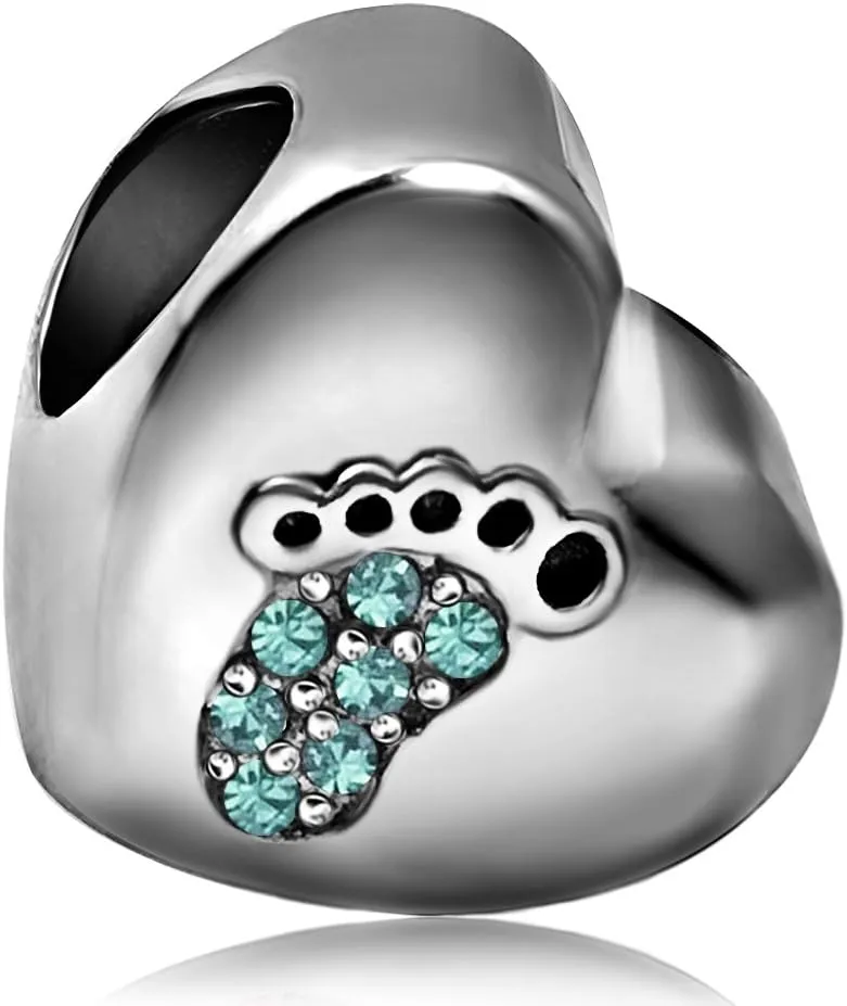 Love Feet Heart Mom Mommy Birthday Birthstone Jan-December Womens Beads Charms for Bracelets Mother Wife Sister Grandma Jewelry