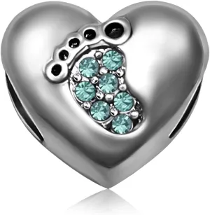 Love Feet Heart Mom Mommy Birthday Birthstone Jan-December Womens Beads Charms for Bracelets Mother Wife Sister Grandma Jewelry