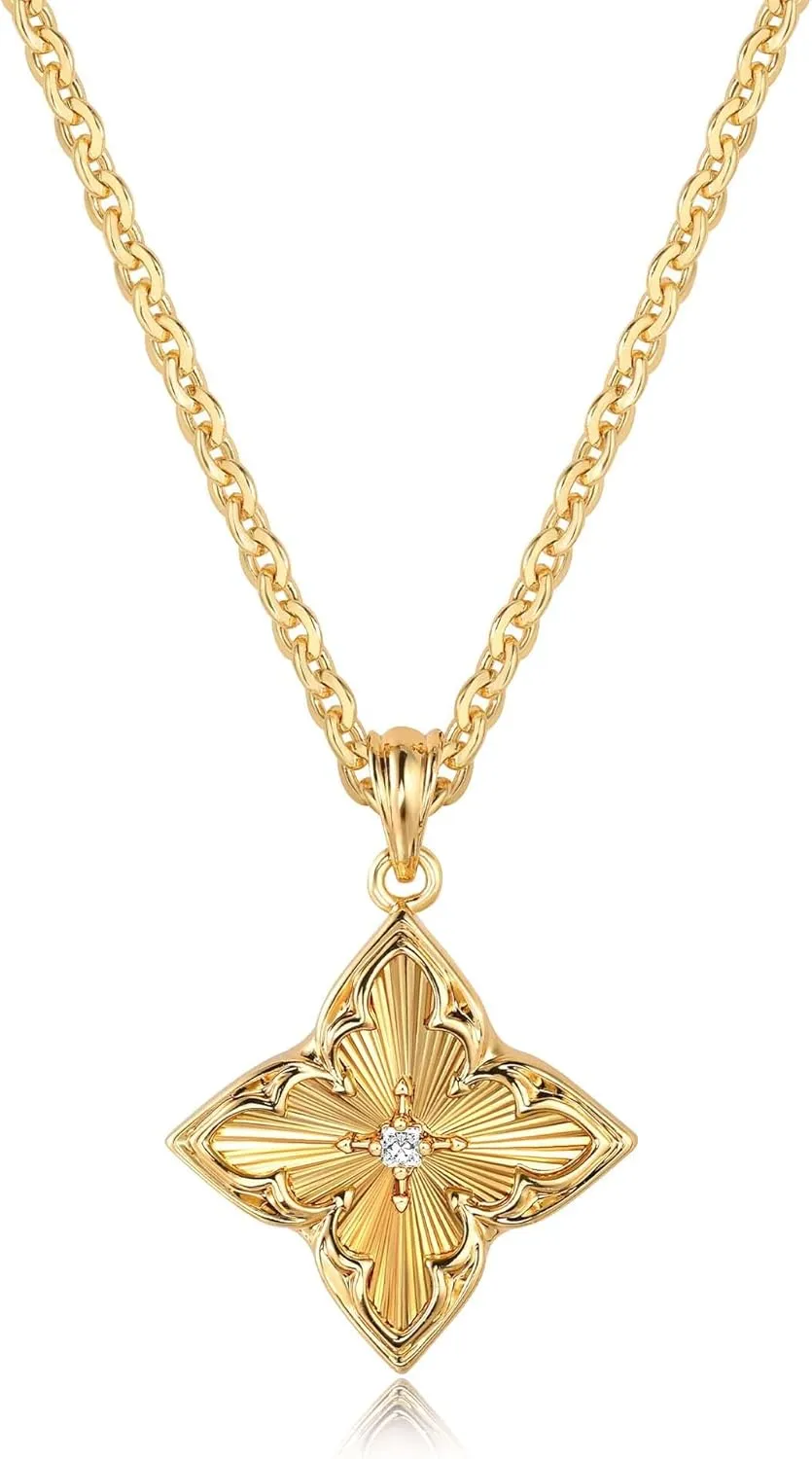 LOYATA Gold Clover Necklaces for Women,Dainty 14K Gold Plated Cubic Zirconia Four Leaf Clover Necklace Charms Lucky Gold Pendant Necklace for Women Fashion Jewelry Gifts