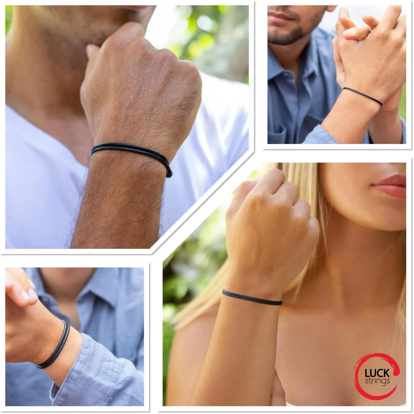Luck Strings Black Wax Nylon Cord Bracelet for Men Women Unisex - Leather imitation string Bracelets Waterproof Teen Friendship Gift