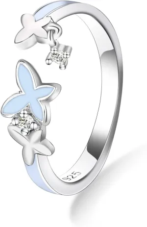 Luminous Butterfly/Firefly Ring, 925 Sterling Silver Glow in the Dark Adjustable Animal Open Rings for Women Teen Girls Daughter