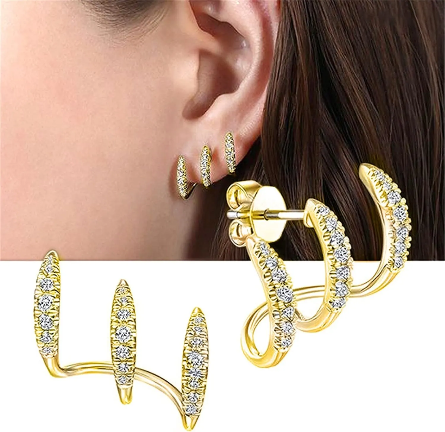 Luxury Trendy Minimalist Dainty Tiny Ear Wrap Cuff Piercing Studs Earrings Cuff Earrings (Gold, One Size)