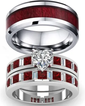Matching Rings for Couples Silver, Cubic Zirconia Ring Unisex Size 5-13, Silver Plated Wedding Rings Bands for Valentine Day