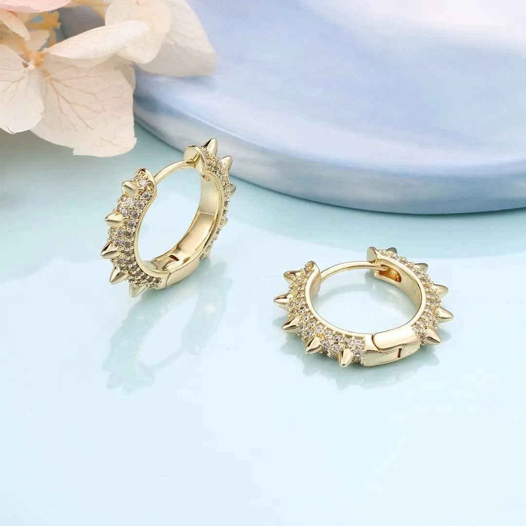 Memorjew Huggie Hoop Earrings for Women, 925 Sterling Silver Post Hypoallergenic Small Huggie Hoop Earrings Gold Plated Cubic Zirconia Star Cross Spike Dangle Earrings for Women Jewelry Gifts