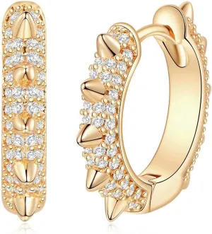 Memorjew Huggie Hoop Earrings for Women, 925 Sterling Silver Post Hypoallergenic Small Huggie Hoop Earrings Gold Plated Cubic Zirconia Star Cross Spike Dangle Earrings for Women Jewelry Gifts
