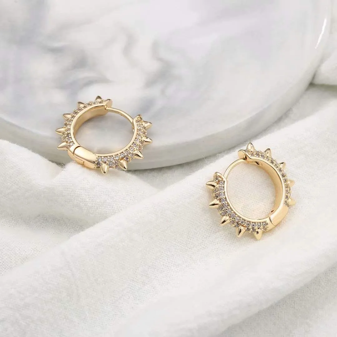 Memorjew Huggie Hoop Earrings for Women, 925 Sterling Silver Post Hypoallergenic Small Huggie Hoop Earrings Gold Plated Cubic Zirconia Star Cross Spike Dangle Earrings for Women Jewelry Gifts