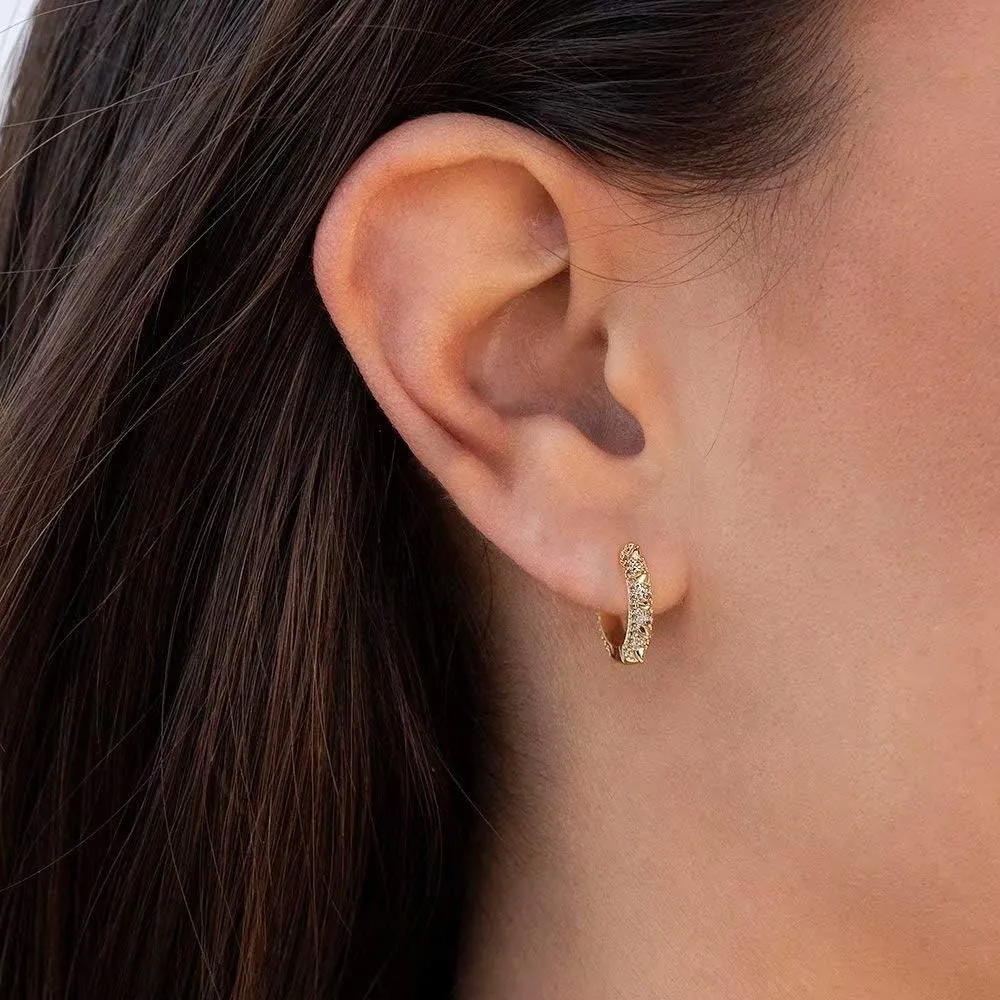 Memorjew Huggie Hoop Earrings for Women, 925 Sterling Silver Post Hypoallergenic Small Huggie Hoop Earrings Gold Plated Cubic Zirconia Star Cross Spike Dangle Earrings for Women Jewelry Gifts