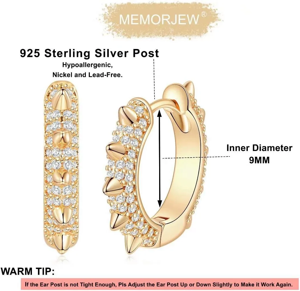 Memorjew Huggie Hoop Earrings for Women, 925 Sterling Silver Post Hypoallergenic Small Huggie Hoop Earrings Gold Plated Cubic Zirconia Star Cross Spike Dangle Earrings for Women Jewelry Gifts