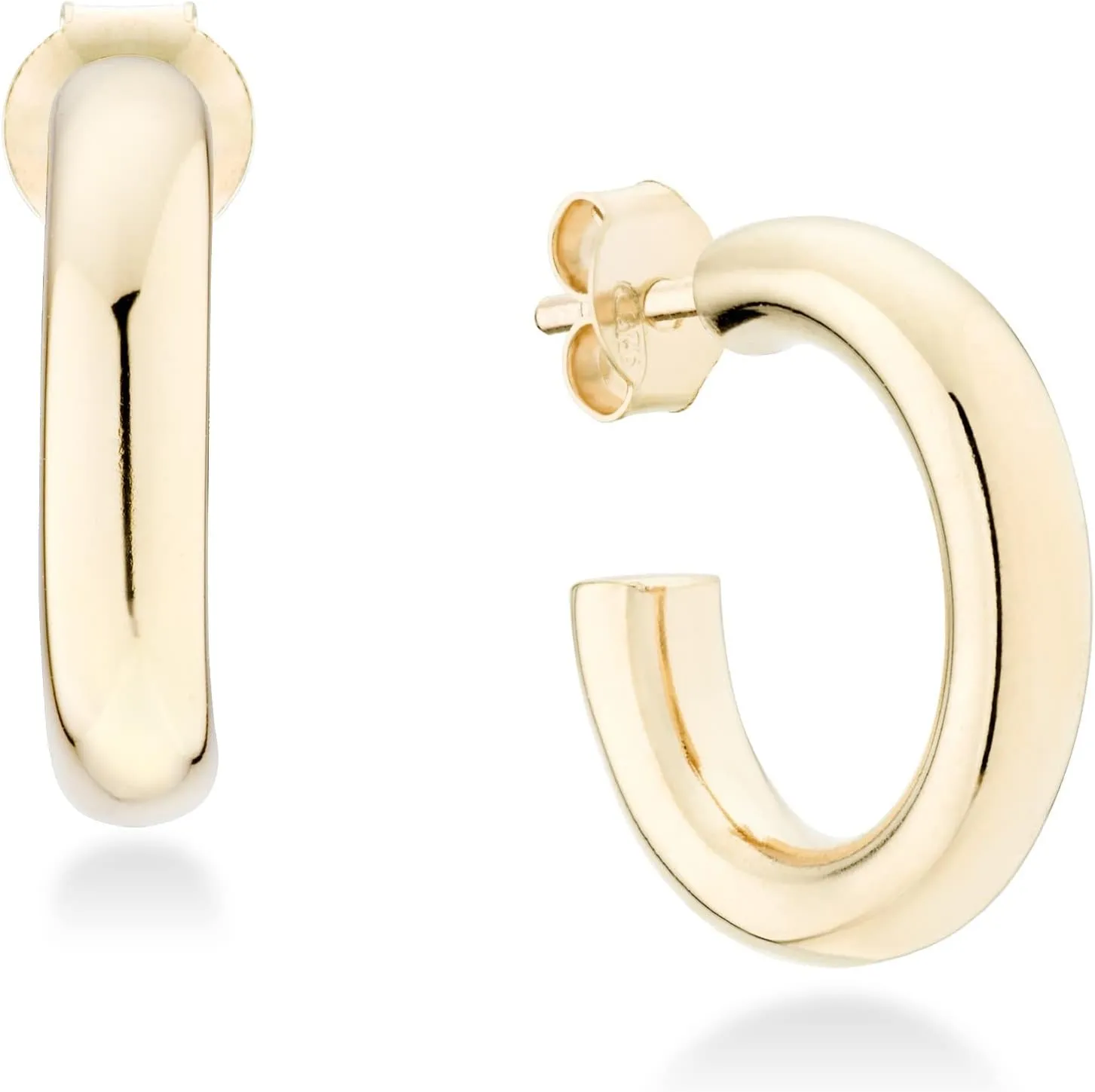 Miabella 925 Sterling Silver or 18K Gold Plated 3mm High Polished Lightweight Chunky Hoop Earrings for Women/Made in Italy